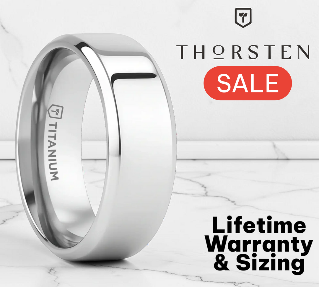 Mens Titanium Raised Center Beveled Edges Wedding Ring - Polished Finish Comfort Fit - 6mm 8mm Wide - Style name: CORONAL
