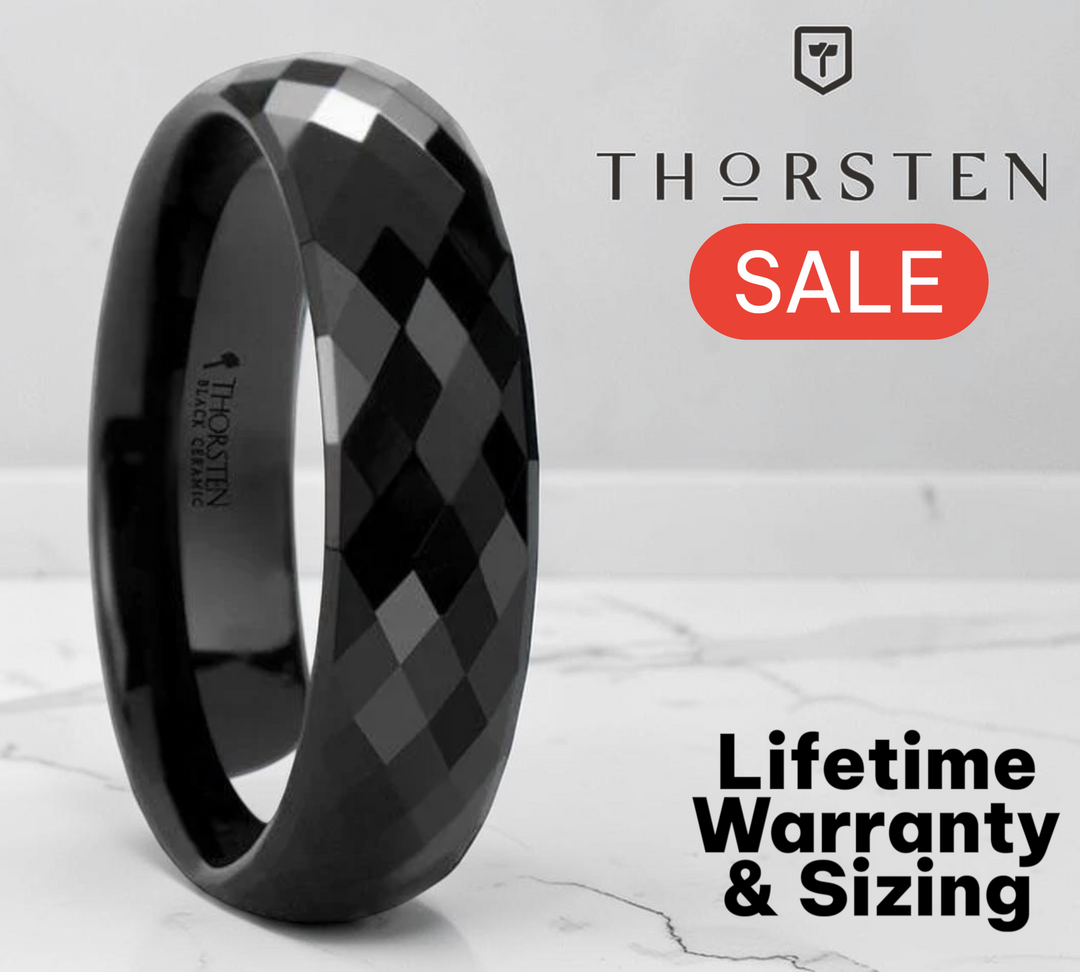 Mens Black Ceramic 288 Diamond Faceted Wedding Ring - Polished Comfort Fit - 4mm 6mm 8mm Wide - Style name: DRACO