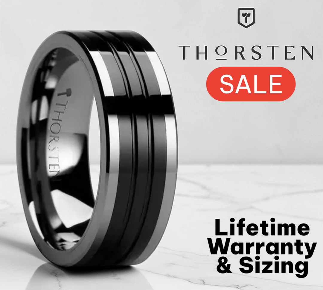Mens Tungsten Black Ceramic Inlay Wedding Ring - Flat Grooved Comfort Fit - 6mm 8mm 10mm Wide - Style name: EDINBURGH