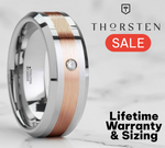 Load image into Gallery viewer, Mens Tungsten Carbide Rose Gold Inlaid Diamond Wedding Ring - Beveled Comfort Fit - 8mm Wide - Style name: ENZO
