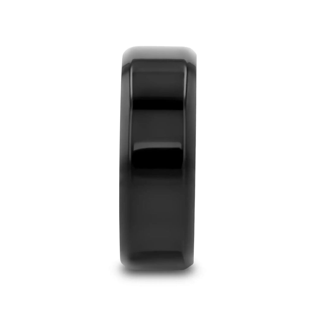 Mens Titanium Black Wedding Ring - Beveled Comfort Fit - 8mm Wide - Style name: EXODUS