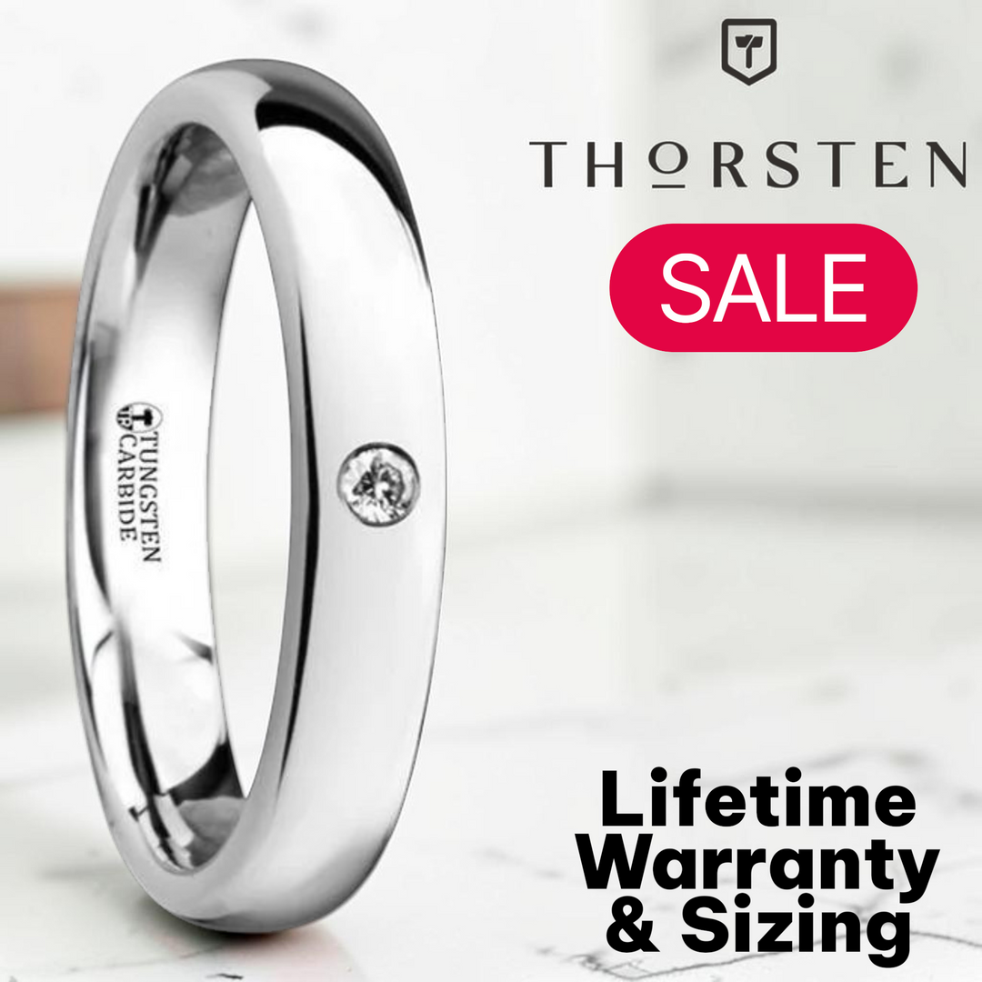 Mens Domed Tungsten Carbide White Diamond Wedding Ring - Polished Comfort Fit - 4mm 6mm Wide - Style name: GALE