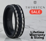 Load image into Gallery viewer, Mens Titanium Two Toned Wavy Centered Brushed Black Flat Polished Wedding Ring - 8mm Wide - Style name: GEAR
