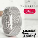 Load image into Gallery viewer, Mens Damascus Steel Vivid Etched Design Wedding Ring - Beveled Brushed Comfort Fit - 6mm 8mm Wide - Style name: GHOST
