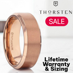 Load image into Gallery viewer, Mens Titanium Rose Gold Plated Brushed Finish Center Wedding Ring - Polished Beveled - 8mm Wide - Style name: GLORY
