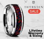 Load image into Gallery viewer, Mens Tungsten Carbide Black Opal Inlay Wedding Ring - Beveled Edges Comfort Fit - 8mm Wide - Style name: HALLEY
