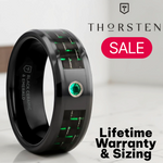 Load image into Gallery viewer, Mens Black Ceramic Black And Green Carbon Fiber Emerald Setting Wedding Ring - Polished Comfort Fit - 8mm Wide - Style name: HADAR
