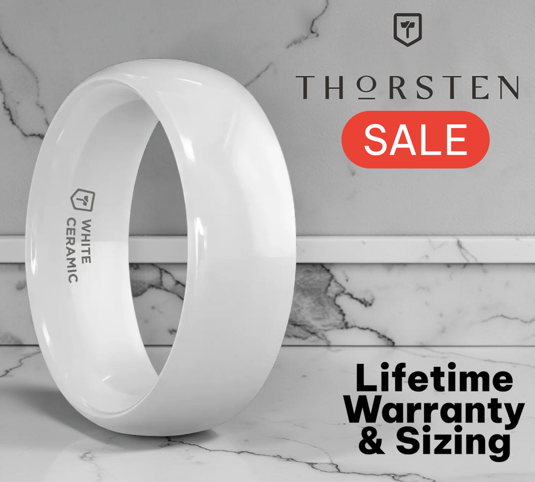 Mens White Ceramic Polish Finished Wedding Ring - Domed Comfort Fit - 6mm 8mm Wide - Style name: IVORY
