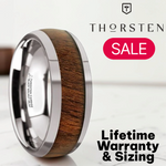 Load image into Gallery viewer, Mens Tungsten Exotic Black Walnut Wood Inlay Domed Wedding Ring - Polished Finish Comfort Fit - 8mm Wide - Style name: JUGLAN
