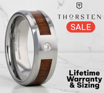 Load image into Gallery viewer, Mens Tungsten Carbide Beveled Edged Diamond Koa Wood Inlay Wedding Ring - Polished Edged Comfort Fit - 8mm Wide - Style name: KAHUNA
