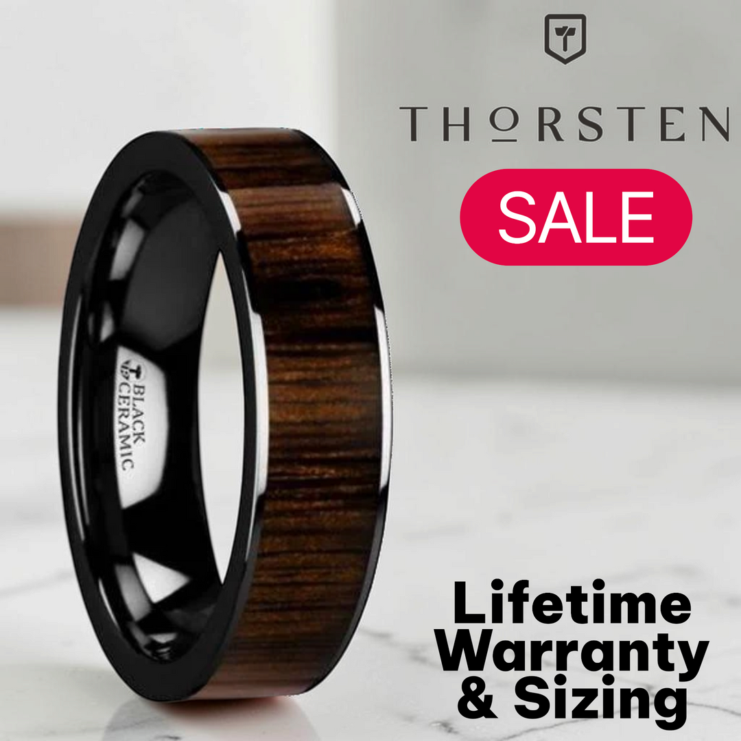 Mens Black Ceramic Black Walnut Wood Inlay Wedding Ring - Polished Finish Comfort Fit - 6mm 7mm 8mm 10mm Wide - Style name: KENDO