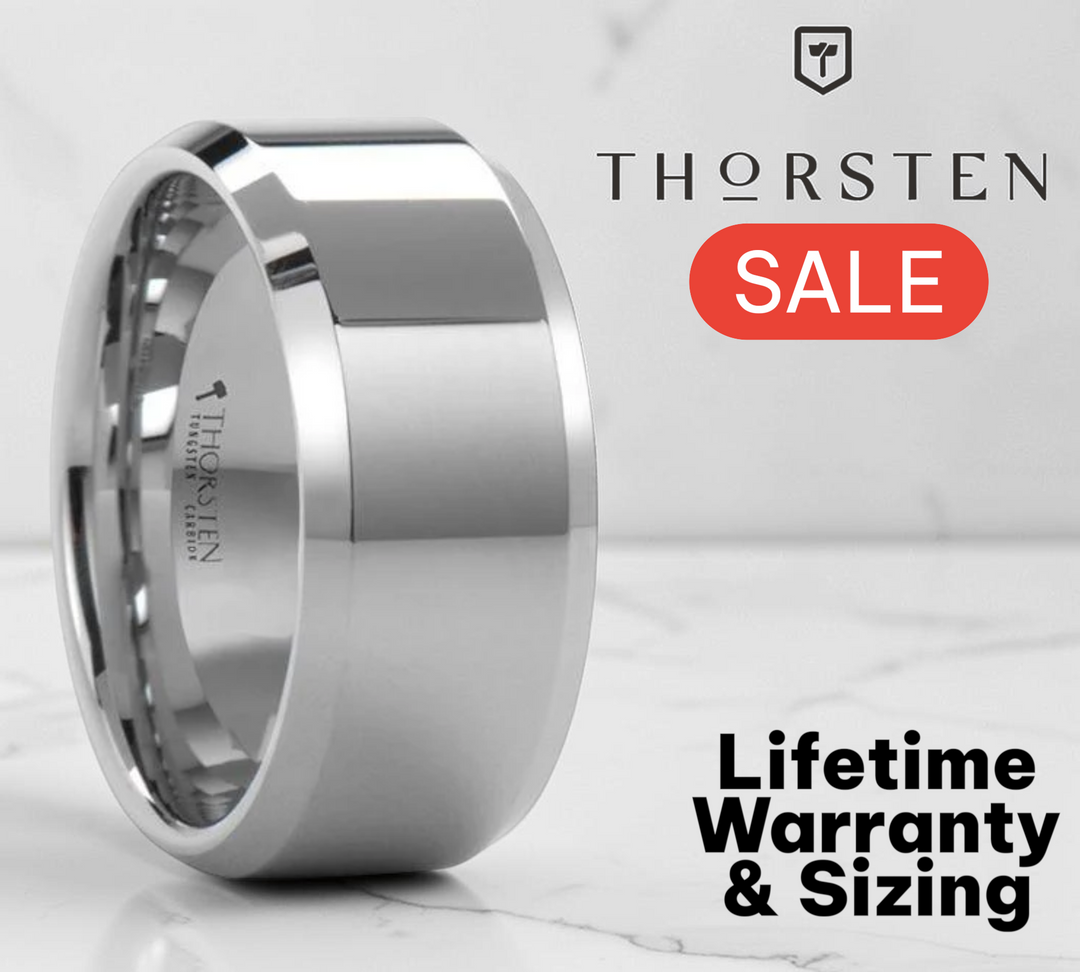 Mens Tungsten Carbide White Wedding Ring - Beveled Comfort Fit - 4mm 6mm 7mm 8mm 10mm 12mm Wide - Style name: LINCOLN