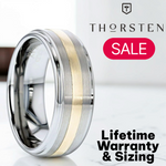 Load image into Gallery viewer, Mens Tungsten Gold Inlaid Wedding Ring - Satin Finish Comfort Fit - 8mm Wide - Style name: LONDON
