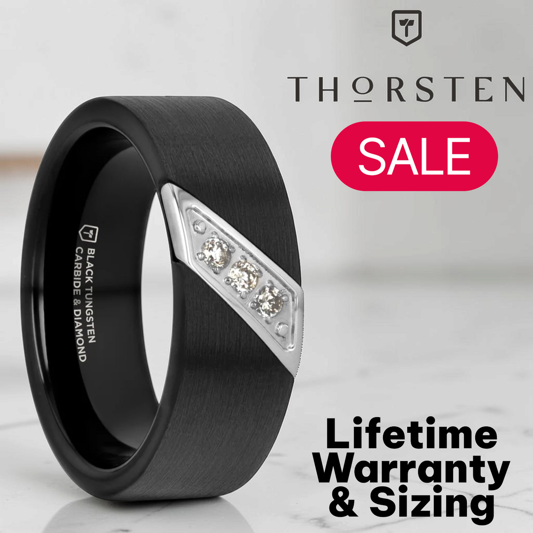 Mens Flat Black Tungsten Carbide Diagonal Diamonds Set in Stainless Steel Wedding Ring - Satin Finished Comfort Fit - 8mm Wide - Style name: LIAM