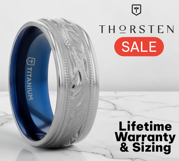 Mens Titanium Blue Plating Inside Wedding Ring - Brushed Finish Comfort Fit - 8mm Wide - Style name: MARINER
