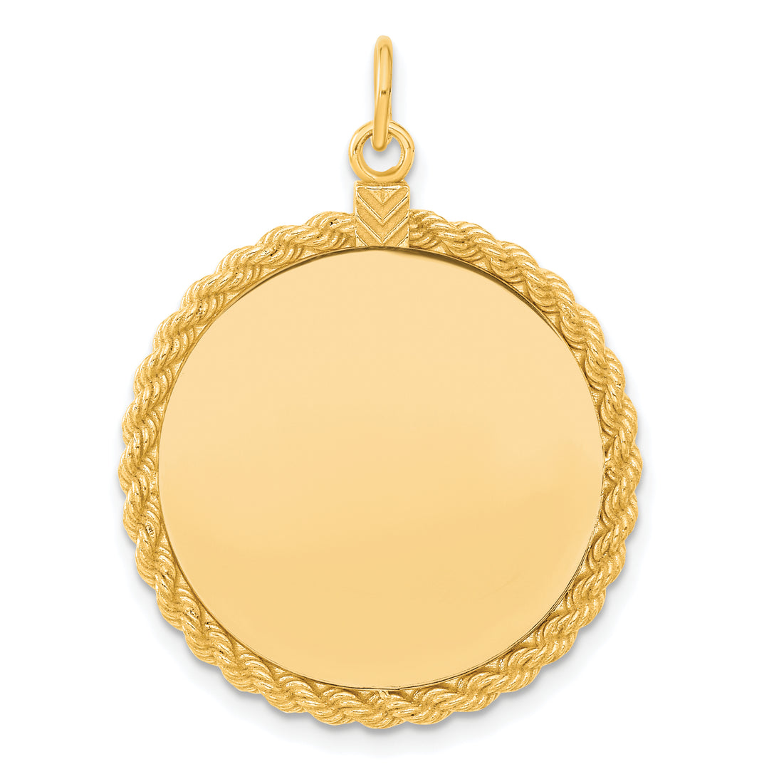 14K White Gold / 14K Yellow Gold / 925 Sterling Silver / SS Gold Plated - Rope Framed Round Discs Charm With Sizes