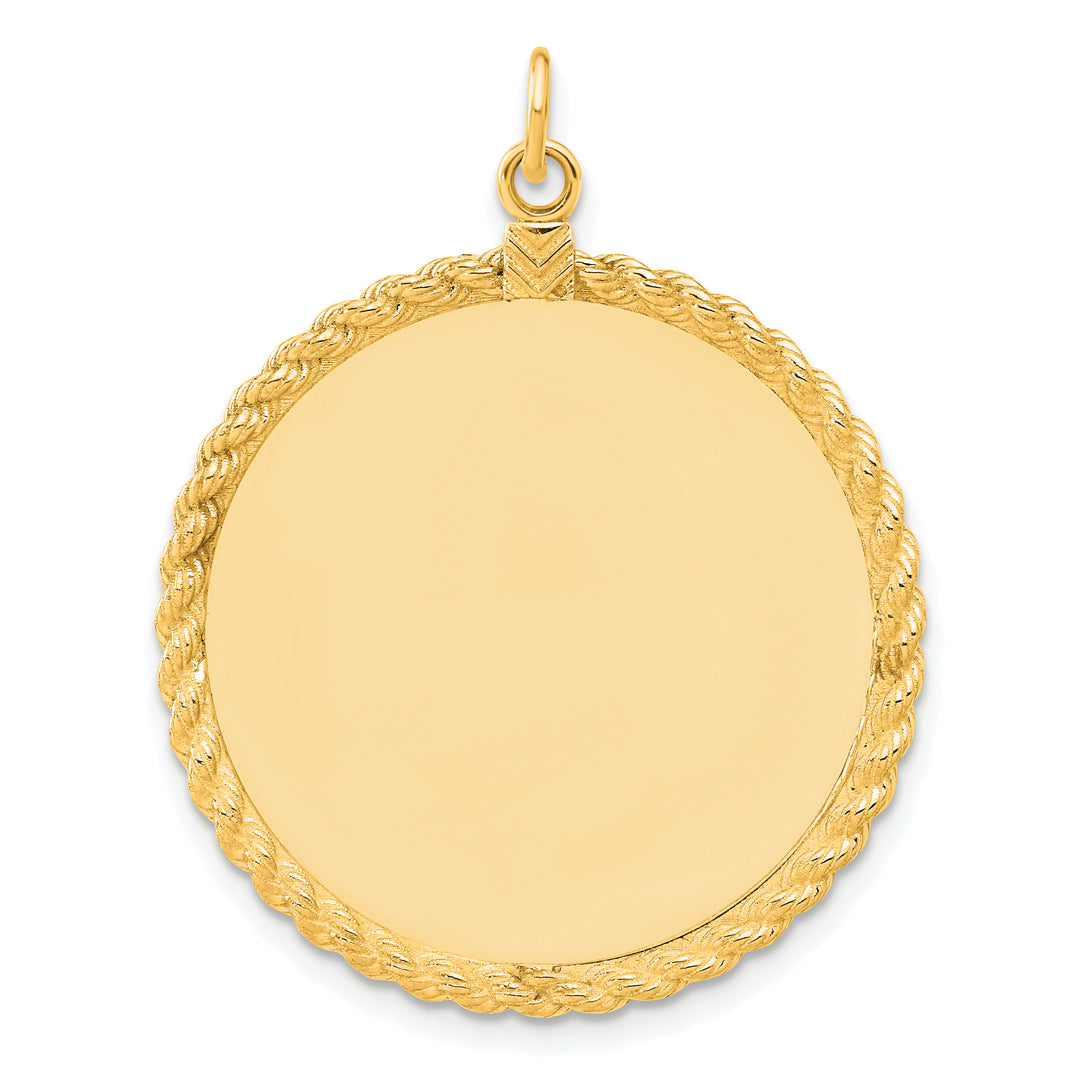 14K White Gold / 14K Yellow Gold / 925 Sterling Silver / SS Gold Plated - Rope Framed Round Discs Charm With Sizes