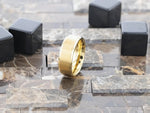 Load image into Gallery viewer, Mens Titanium Gold-Plated Flat Brushed Center Wedding Ring - Beveled Polished Comfort Fit - 8mm Wide - Style name: RADIATE
