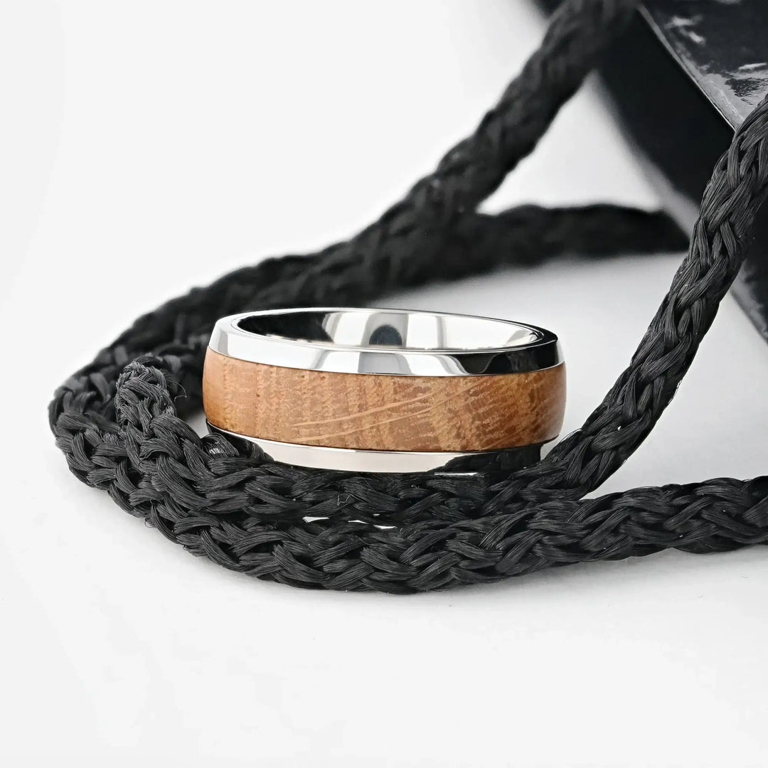 Mens Titanium Whiskey Barrel Inlaid Made From Genuine Whiskey Barrels - 8mm Wide - Style name: STAVE
