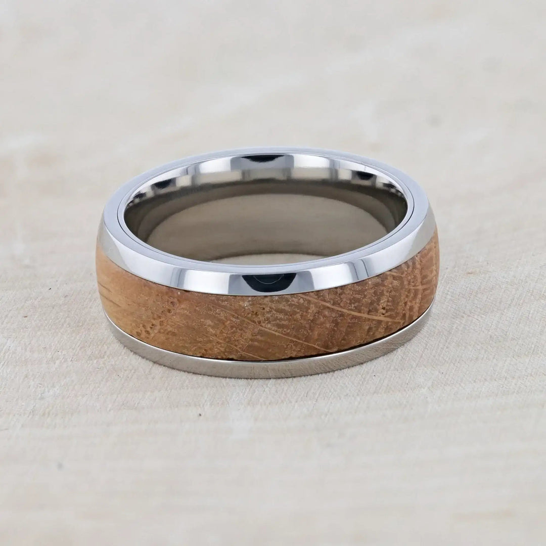 Mens Titanium Whiskey Barrel Inlaid Made From Genuine Whiskey Barrels - 8mm Wide - Style name: STAVE