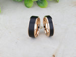 Load image into Gallery viewer, Mens Titanium Rose Gold Plated Flat Brushed Center Black Wedding Ring - Beveled Polished Comfort Fit - 6mm 8mm Wide - Style name: STEPHEN
