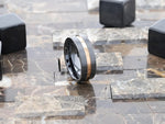 Load image into Gallery viewer, Mens Black Ceramic Rose Gold Groove Wedding Ring - Brushed Comfort Fit - 4mm 6mm 8mm 10mm Wide - Style name: VENICE
