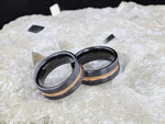 Load image into Gallery viewer, Mens Black Ceramic Rose Gold Groove Wedding Ring - Brushed Comfort Fit - 4mm 6mm 8mm 10mm Wide - Style name: VENICE
