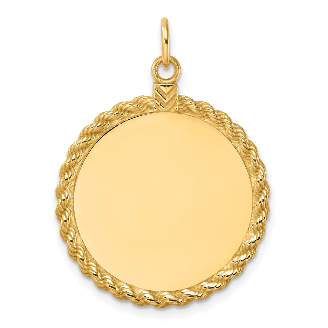 14K White Gold / 14K Yellow Gold / 925 Sterling Silver / SS Gold Plated - Rope Framed Round Discs Charm With Sizes
