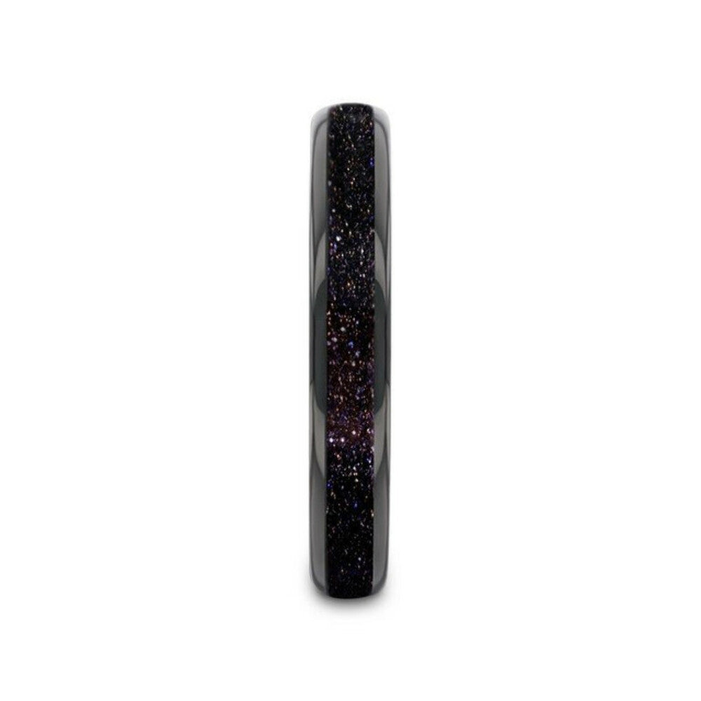 Mens Black Tungsten Crushed Blue and Purple Goldstone Inlay Wedding Ring - 4mm Wide - Style name: ASTRUM