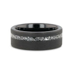 Load image into Gallery viewer, Mens Sandblasted Black Tungsten with Meteorite Fragments Inlay Wedding Ring - 8mm Wide - Style name: ABYSS
