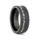 Load image into Gallery viewer, Mens Sandblasted Black Tungsten with Meteorite Fragments Inlay Wedding Ring - 8mm Wide - Style name: ABYSS
