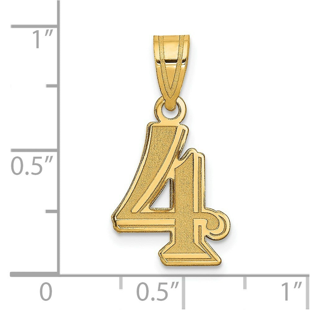 14K Yellow Gold Polished Etched Number 4 Pendant