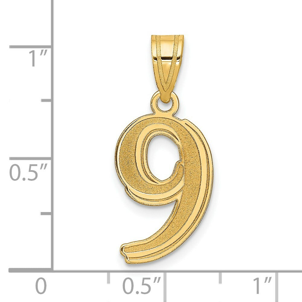 14K Yellow Gold Polished Etched Number 4 Pendant
