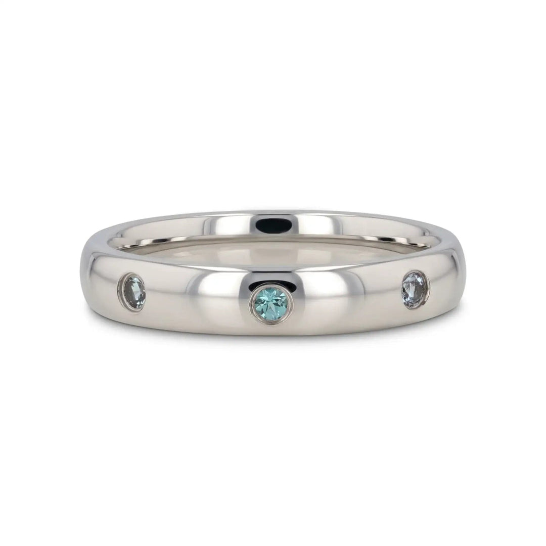 ALEX Polished Domed Tungsten Carbide Wedding Band Ring with Bezel Set Faceted Alexandrite Gemstones 4mm wide Custom Personalized Inside Engraved