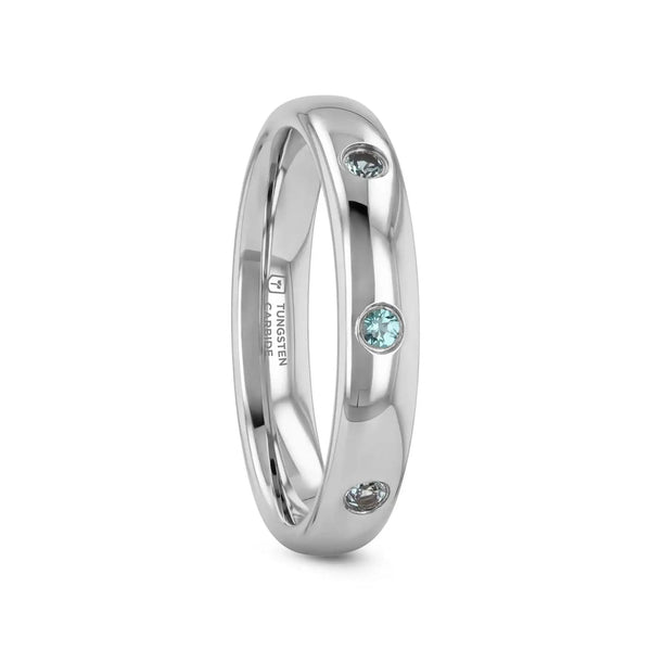 ALEX Polished Domed Tungsten Carbide Wedding Band Ring with Bezel Set Faceted Alexandrite Gemstones 4mm wide Custom Personalized Inside Engraved