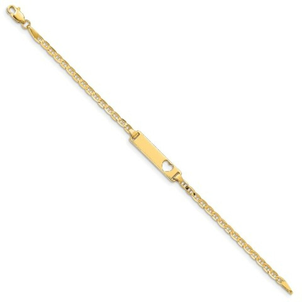 14K Yellow Gold Engraveable with Stamped-Out Heart Baby/Child ID Bracelet
