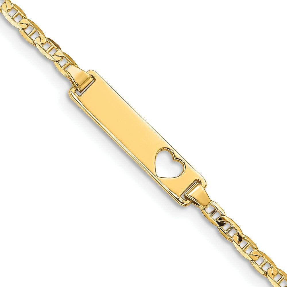 14K Yellow Gold Engraveable with Stamped-Out Heart Baby/Child ID Bracelet