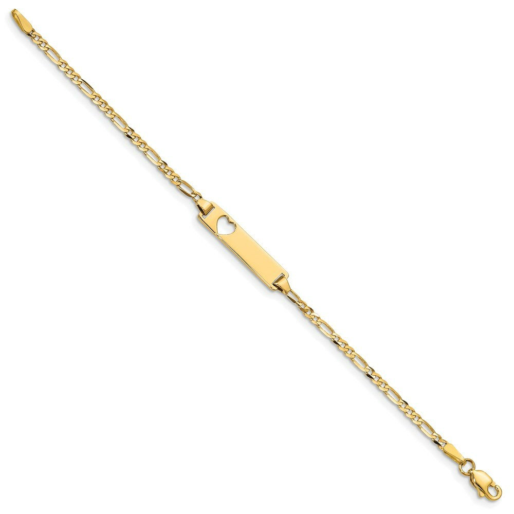 14K Yellow Gold Figaro Link Baby ID, Plate with Cut-out Heart Bracelet