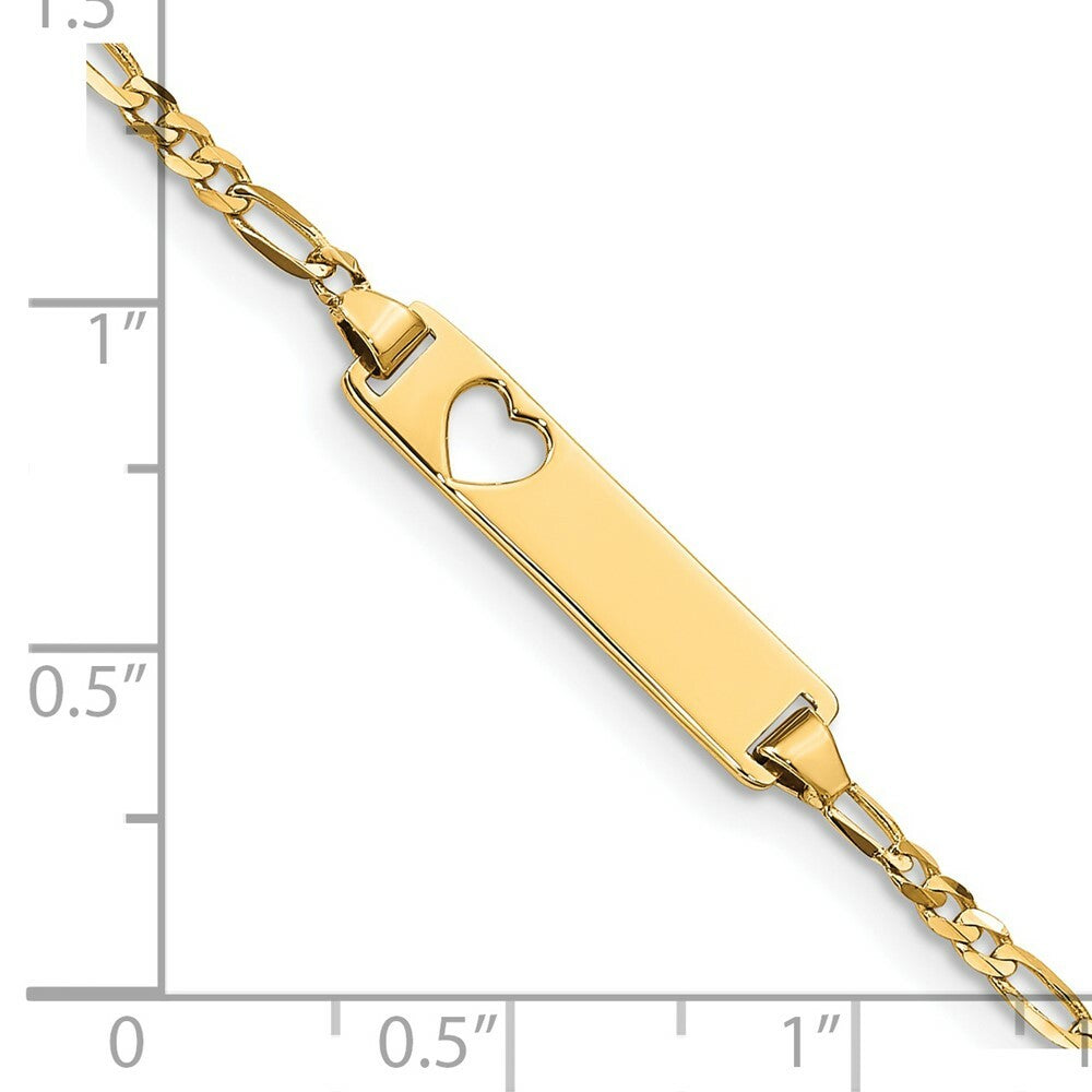14K Yellow Gold Figaro Link Baby ID, Plate with Cut-out Heart Bracelet
