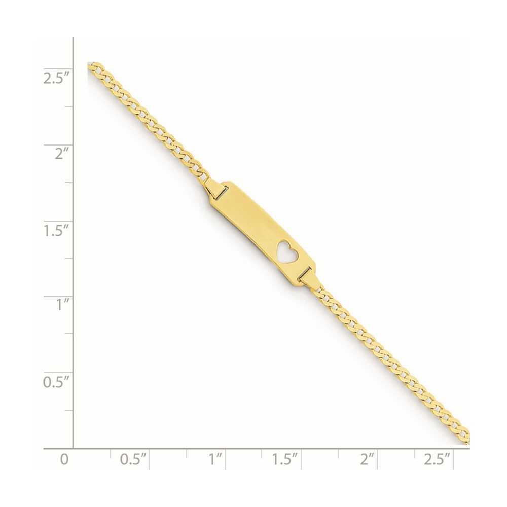 14K Yellow Gold Curb Link Baby ID, Plate with Cut-out Heart Bracelet