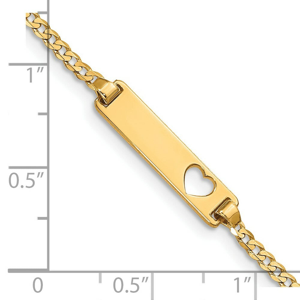 14K Yellow Gold Curb Link Baby ID, Plate with Cut-out Heart Bracelet