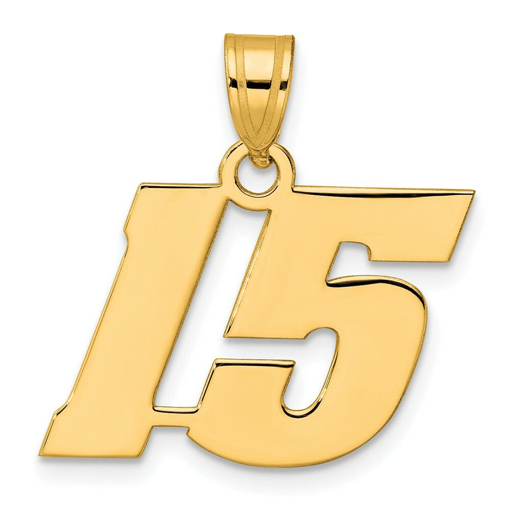 14K Yellow Gold Polished Block Number Pendant