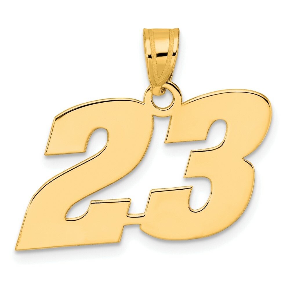 14K Yellow Gold Polished Block Number Pendant