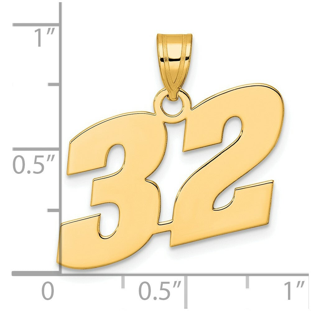 14K Yellow Gold Polished Block Number Pendant