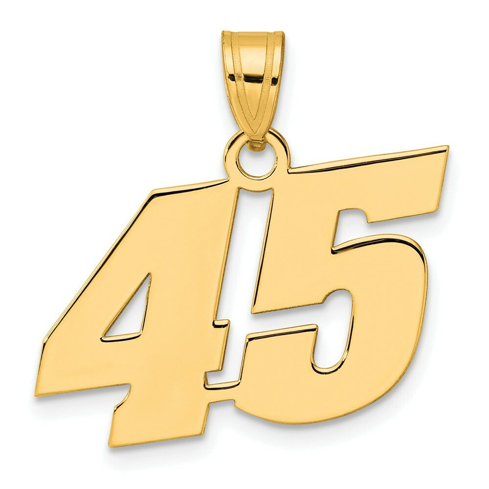 14K Yellow Gold Polished Block Number Pendant