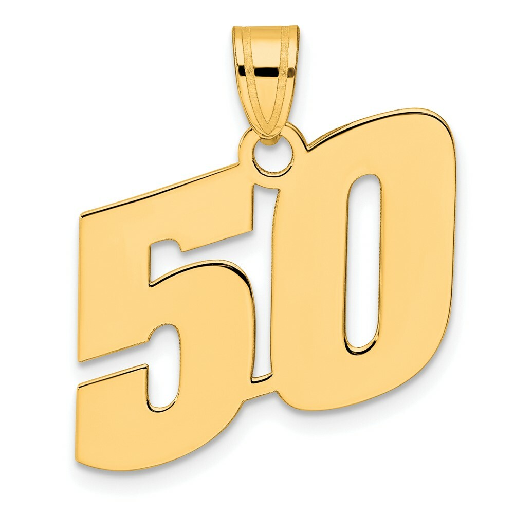 14K Yellow Gold Polished Block Number Pendant
