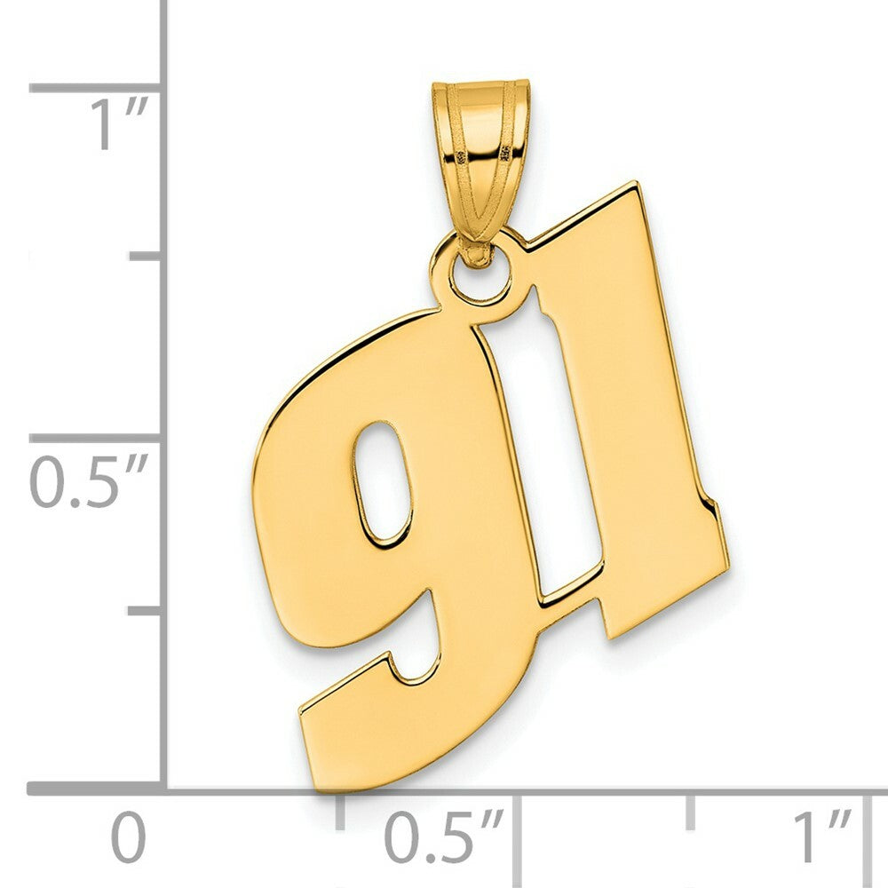 14K Yellow Gold Polished Block Number Pendant
