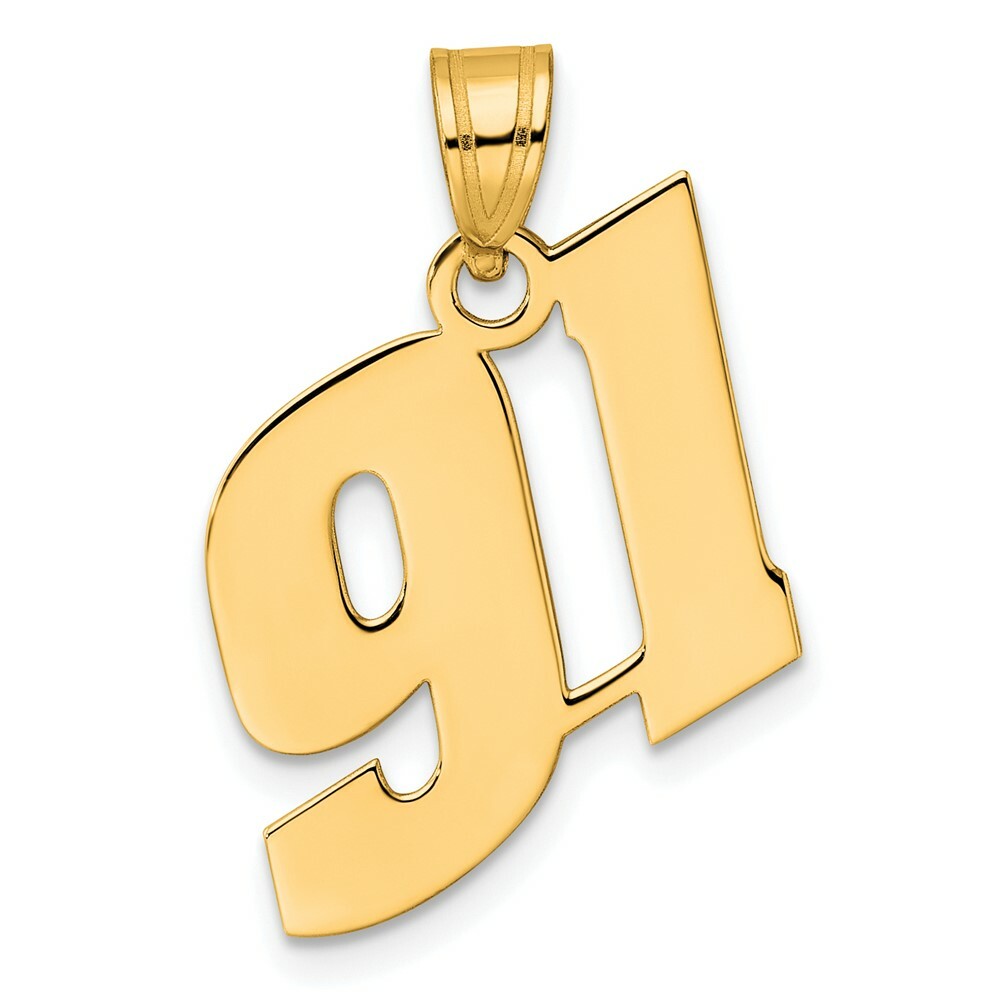 14K Yellow Gold Polished Block Number Pendant
