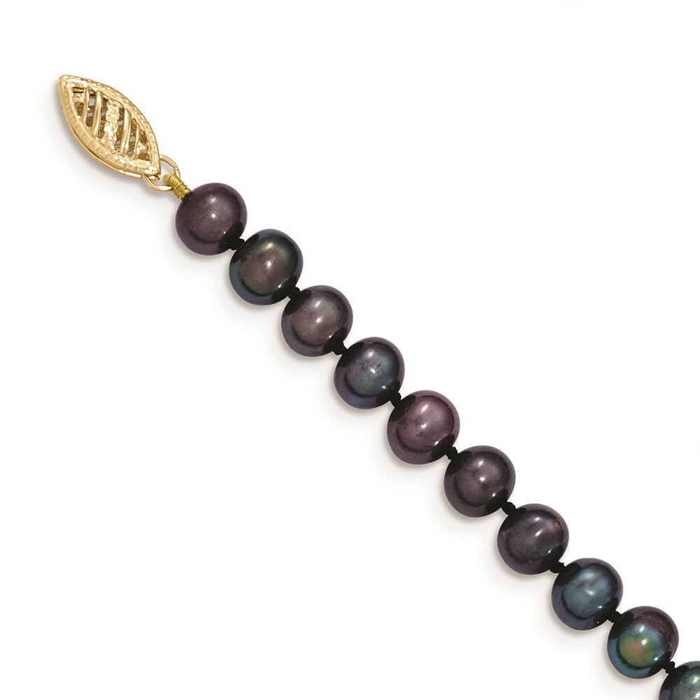 14K Yellow Gold 6-7mm Black Freshwater Cultured Near Round Pearl Necklace