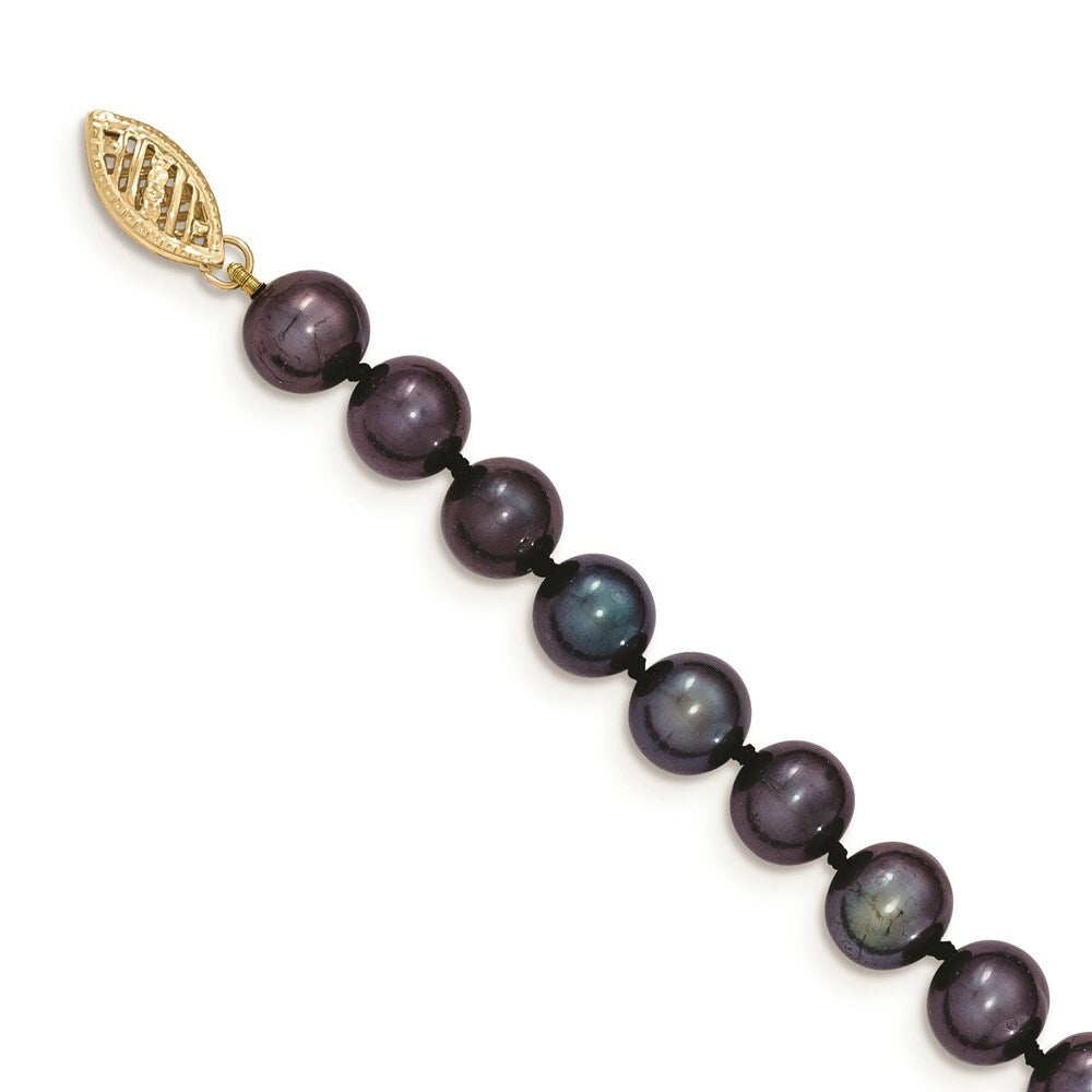 14K Yellow Gold 7-8mm Black Freshwater Cultured Near Round Pearl Necklace